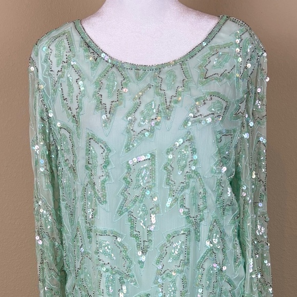 Laurence Kazar New York 100% Silk Vintage Mint Green Asymmetrical Mid Dress - Picture 3 of 17